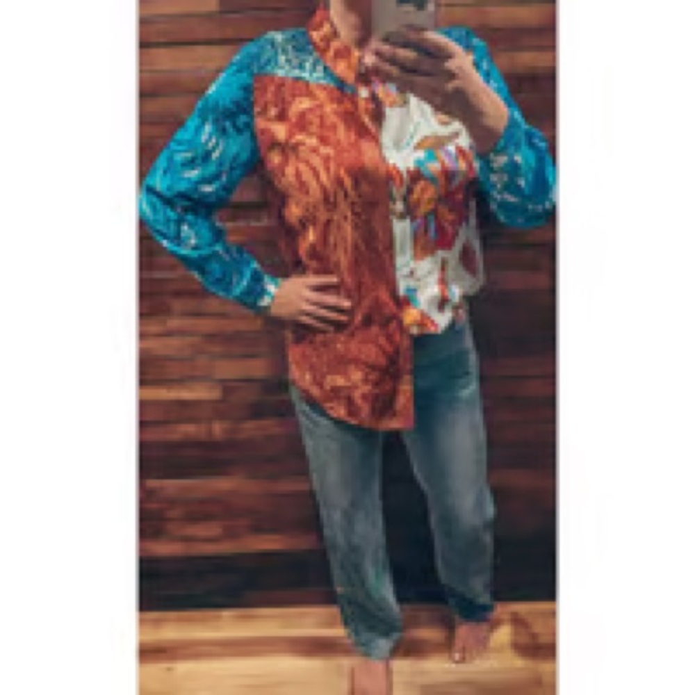 Soft Surrounding Mixed Pattern Button Up Blouse W… - image 5